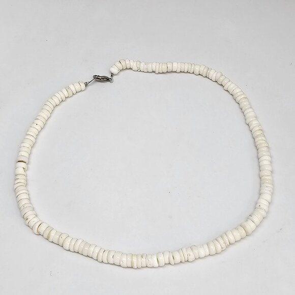 Real White Puka Shell Necklace Surfer Choker 17" Surf Boho - Picture 3 of 12